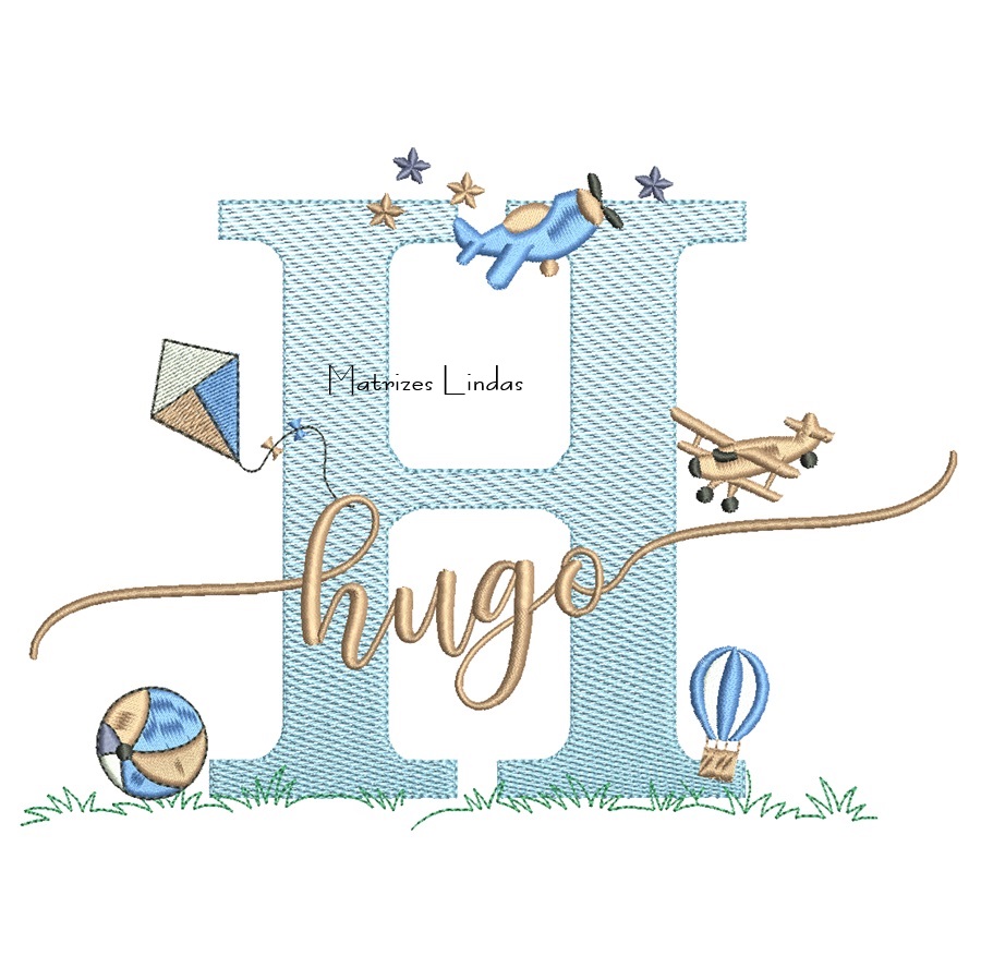 Matriz de Bordado - Nome Hugo com Brinquedos Matriz de Bordado - Nome Hugo com Brinquedos