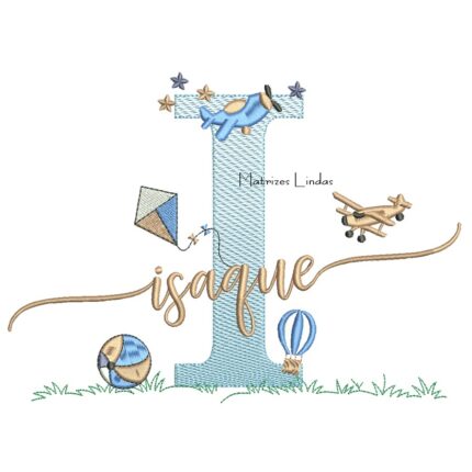 Matriz de Bordado - Nome Isaque com Brinquedos