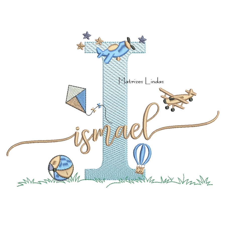 Matriz de Bordado - Nome Ismael com Brinquedos Matriz de Bordado - Nome Ismael com Brinquedos