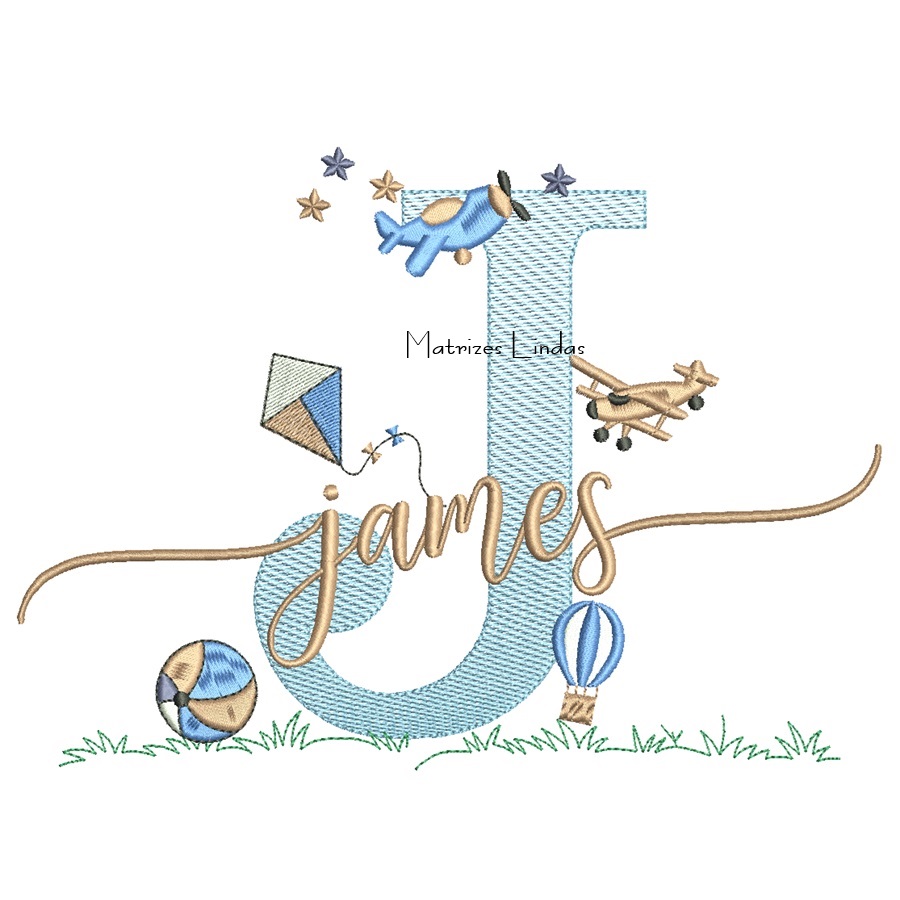 Matriz de Bordado - Nome James com Brinquedos Matriz de Bordado - Nome James com Brinquedos