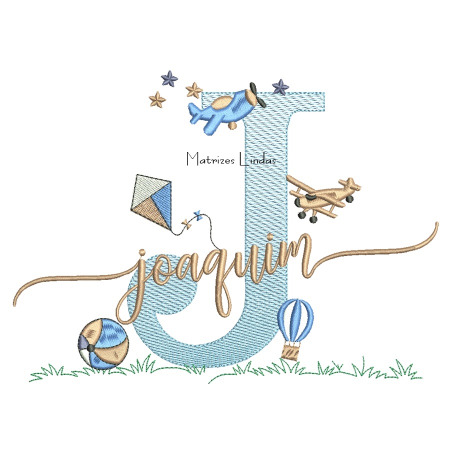 Matriz de Bordado - Nome Joaquim com Brinquedos Matriz de Bordado - Nome Joaquim com Brinquedos