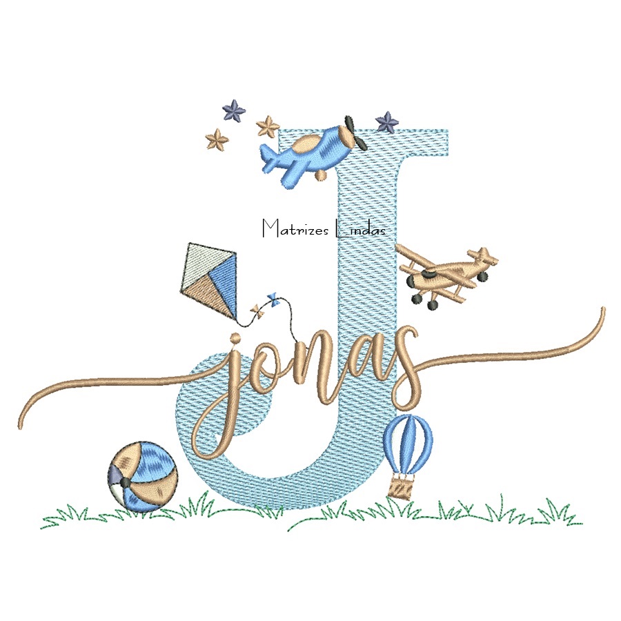 Matriz de Bordado - Nome Jonas com Brinquedos Matriz de Bordado - Nome Jonas com Brinquedos