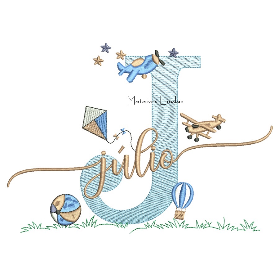 Matriz de Bordado - Nome Júlio com Brinquedos Matriz de Bordado - Nome Júlio com Brinquedos