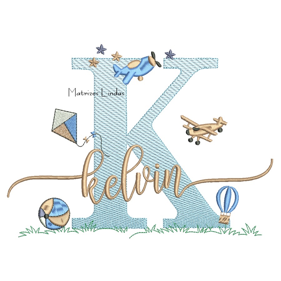 Matriz de Bordado - Nome Kelvin com Brinquedos Matriz de Bordado - Nome Kelvin com Brinquedos