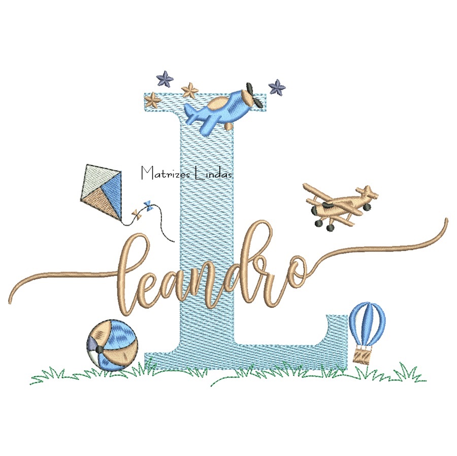 Matriz de Bordado - Nome Leandro com Brinquedos Matriz de Bordado - Nome Leandro com Brinquedos