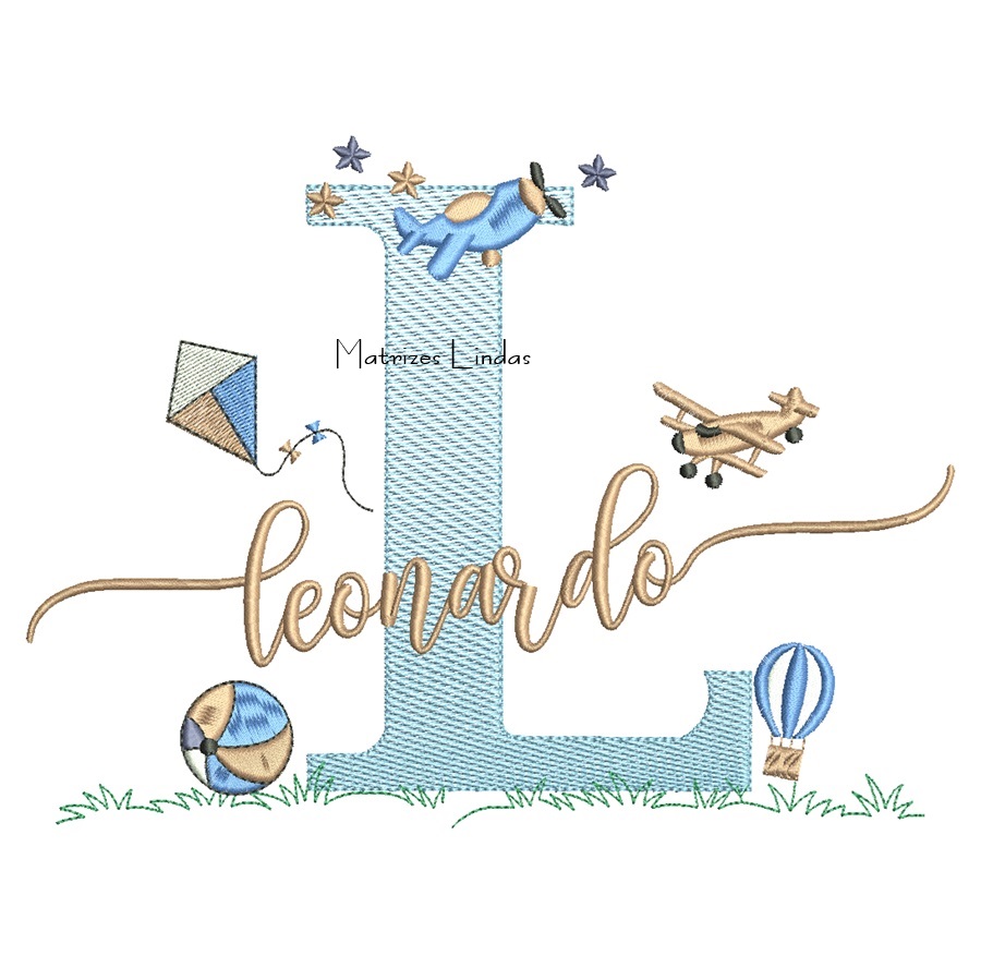 Matriz de Bordado - Nome Leonardo com Brinquedos Matriz de Bordado - Nome Leonardo com Brinquedos