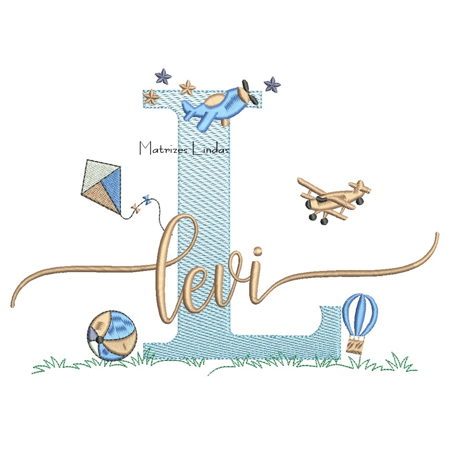 Matriz de Bordado - Nome Levi com Brinquedos Matriz de Bordado - Nome Levi com Brinquedos