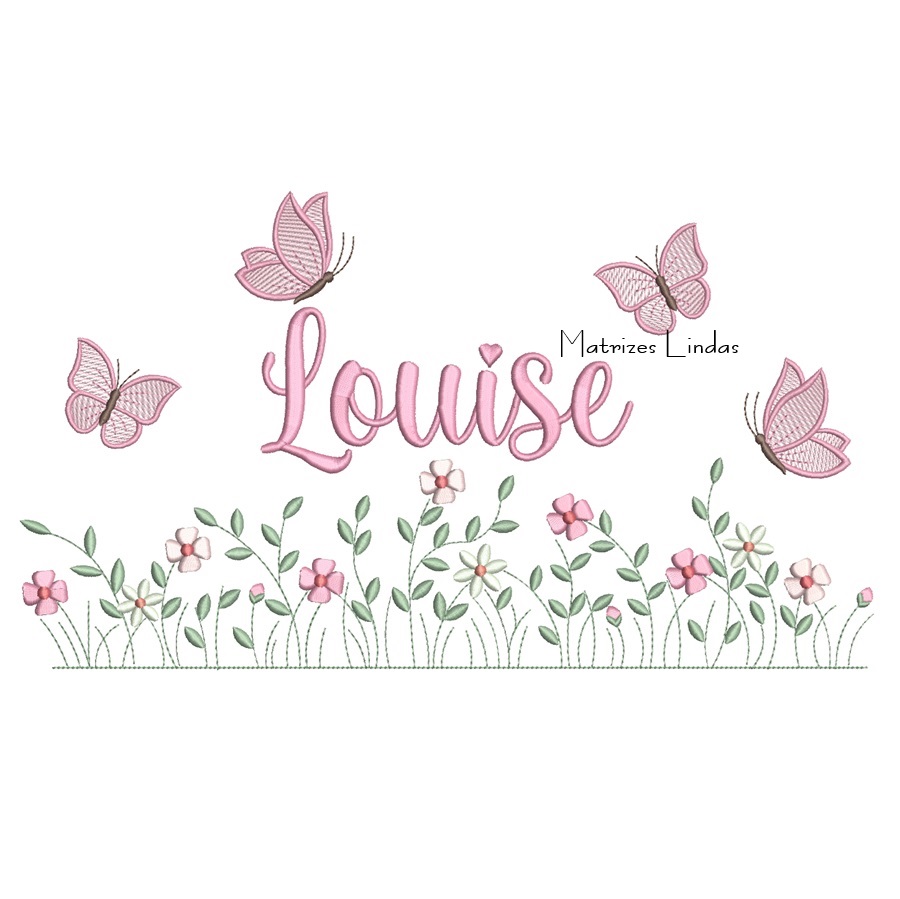 Matriz de Bordado - Nome Louise Jardim Flores Matriz de Bordado - Nome Louise Jardim Flores