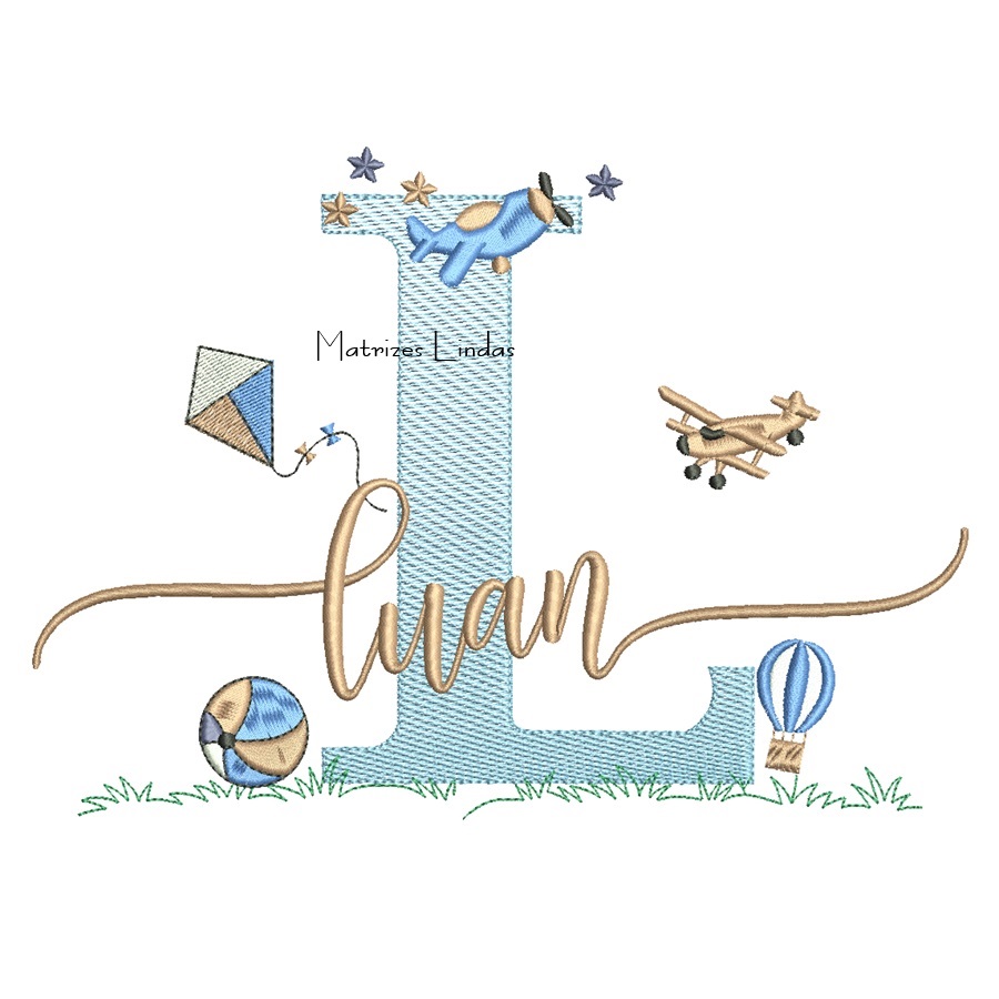 Matriz de Bordado - Nome Luan com Brinquedos Matriz de Bordado - Nome Luan com Brinquedos