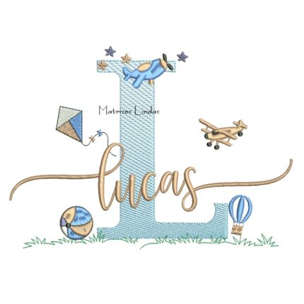 Matriz de Bordado - Nome Lucas com Brinquedos