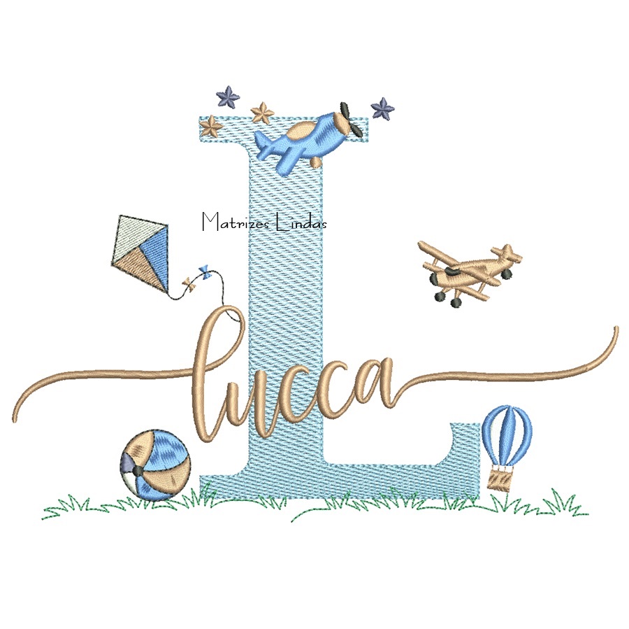 Matriz de Bordado - Nome Lucca com Brinquedos Matriz de Bordado - Nome Lucca com Brinquedos