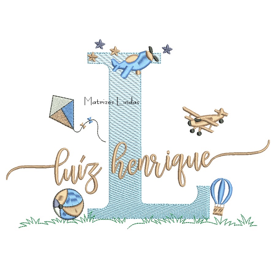 Matriz de Bordado - Nome Luíz Henrique com Brinquedos Matriz de Bordado - Nome Luíz Henrique com Brinquedos