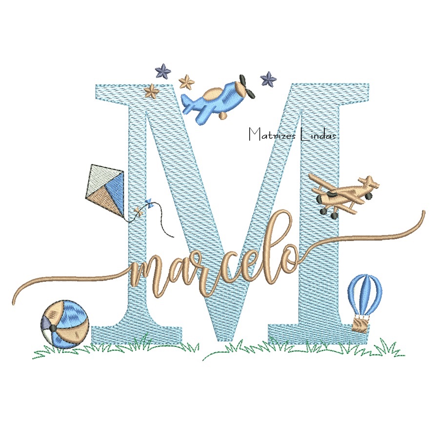 Matriz de Bordado - Nome Marcelo com Brinquedos Matriz de Bordado - Nome Marcelo com Brinquedos