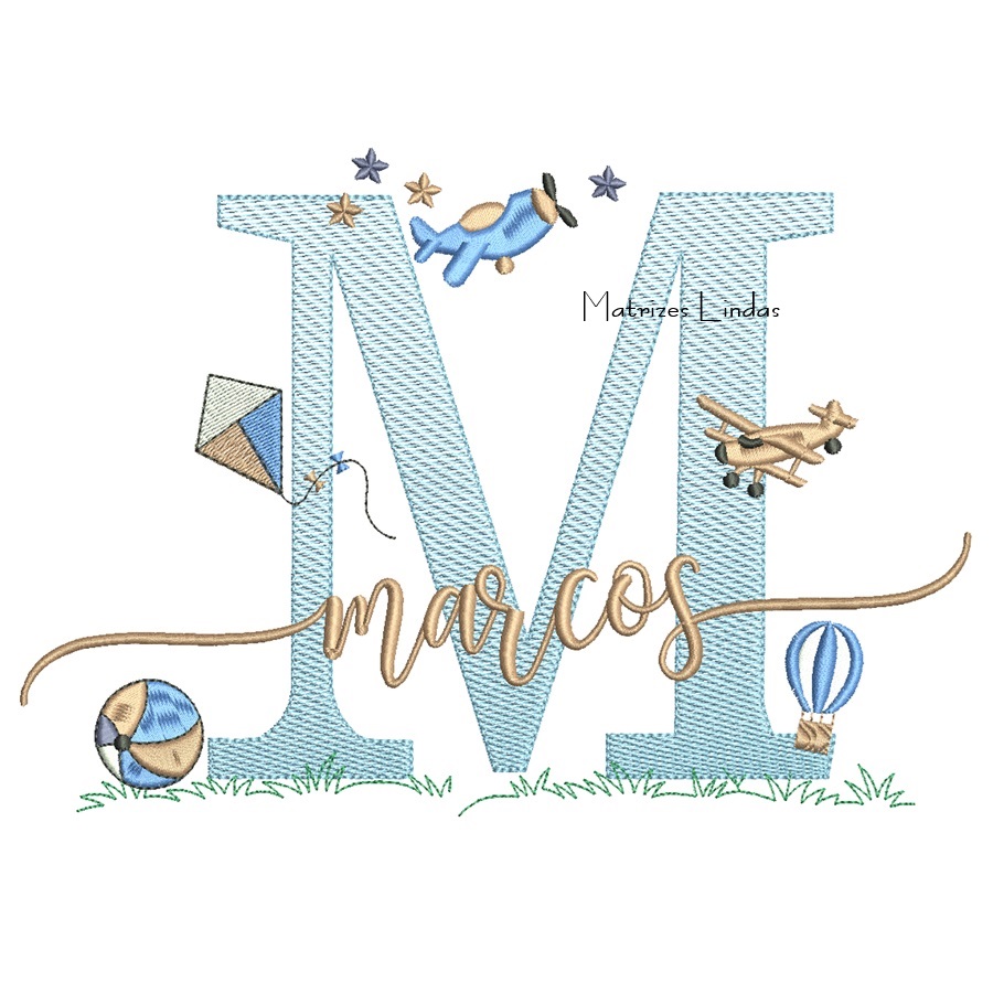Matriz de Bordado - Nome Marcos com Brinquedos Matriz de Bordado - Nome Marcos com Brinquedos