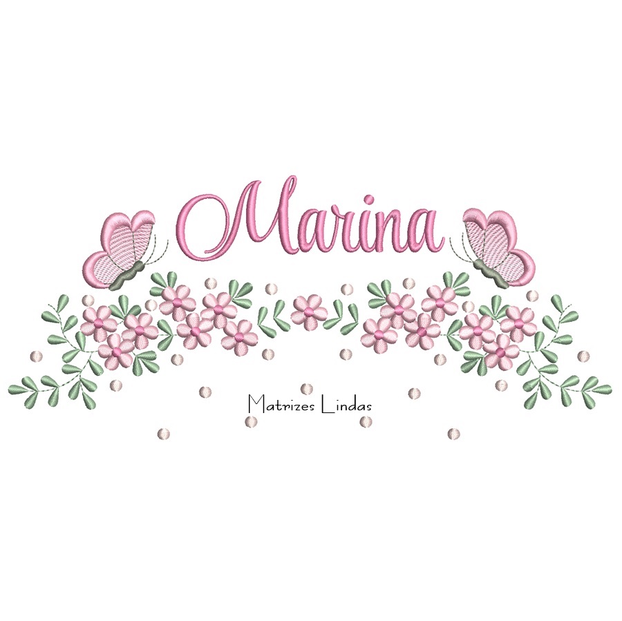 Matriz de Bordado - Nome Marina com Raminho Matriz de Bordado - Nome Marina com Raminho