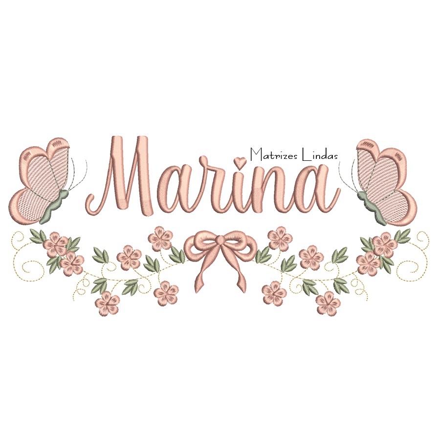 Matriz de Bordado - Nome Marina com Raminho Matriz de Bordado - Nome Marina com Raminho