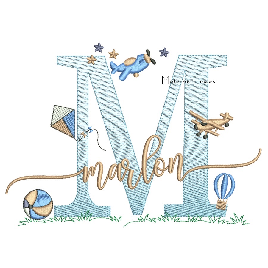 Matriz de Bordado - Nome Marlon com Brinquedos Matriz de Bordado - Nome Marlon com Brinquedos