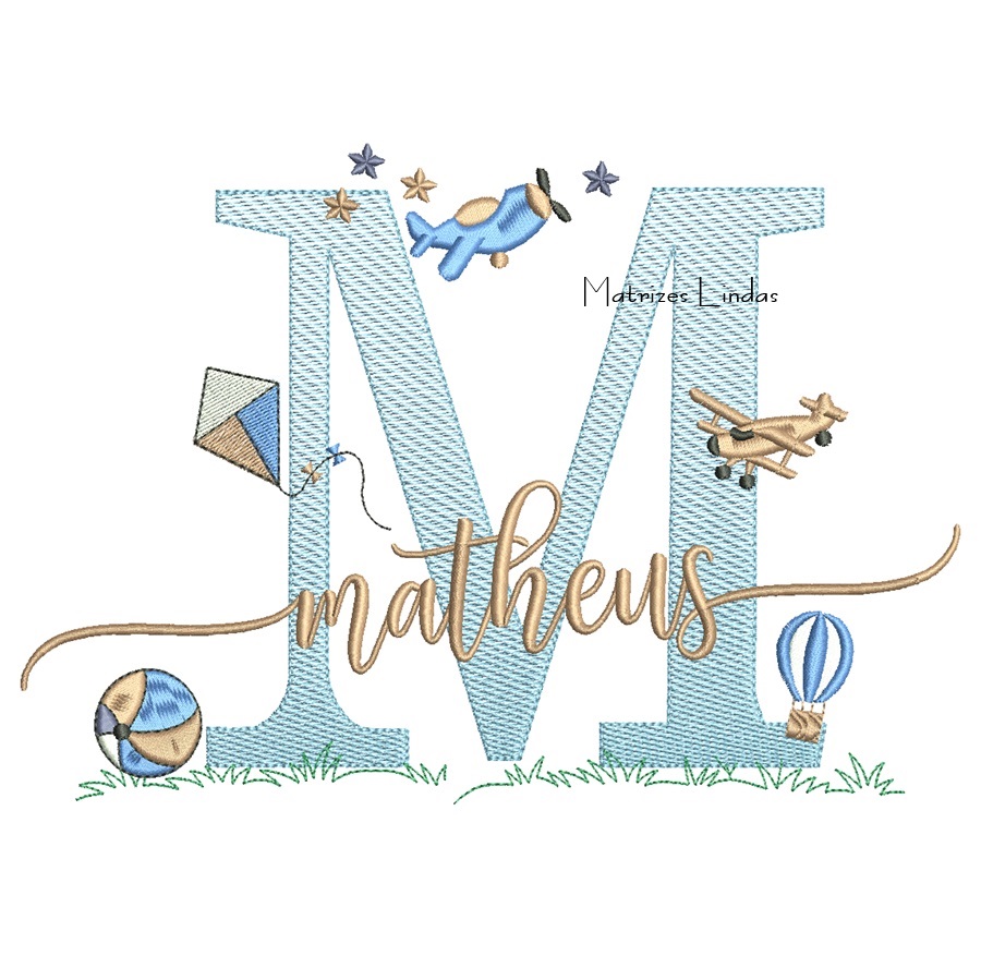 Matriz de Bordado - Nome Matheus com Brinquedos Matriz de Bordado - Nome Matheus com Brinquedos