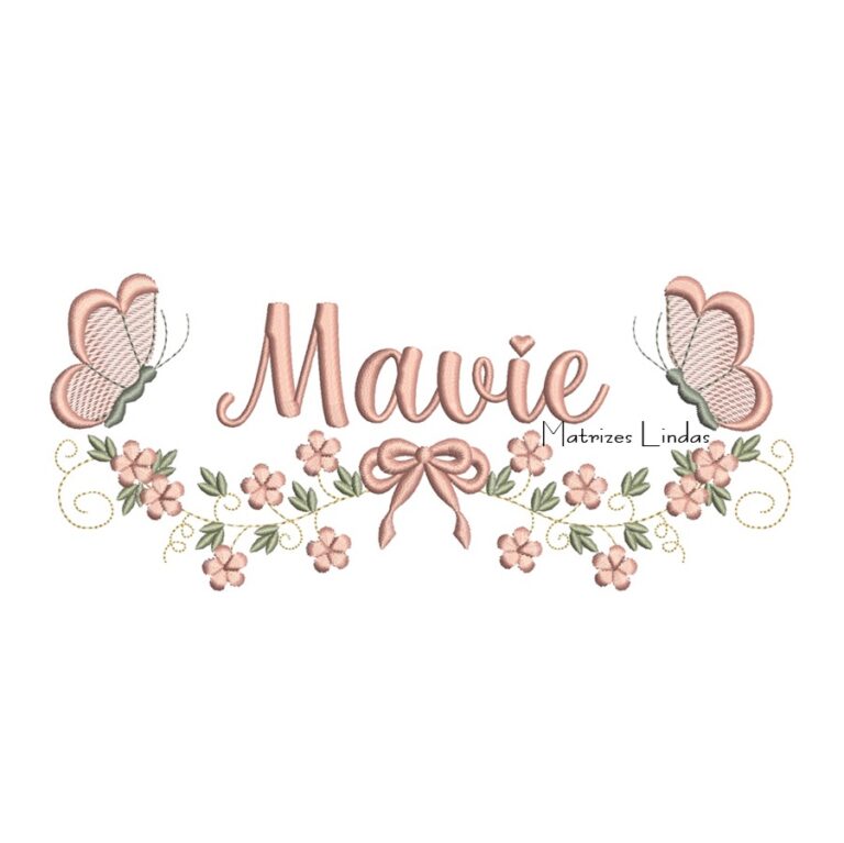 Matriz de Bordado - Nome Mavie com Raminho - Matrizes Lindas