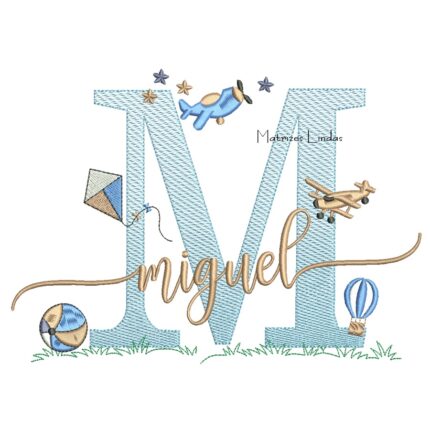 Matriz de Bordado - Nome Miguel com Brinquedos