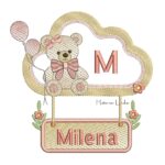 Matriz de Bordado - Nome Milena com Ursinha na Moldura