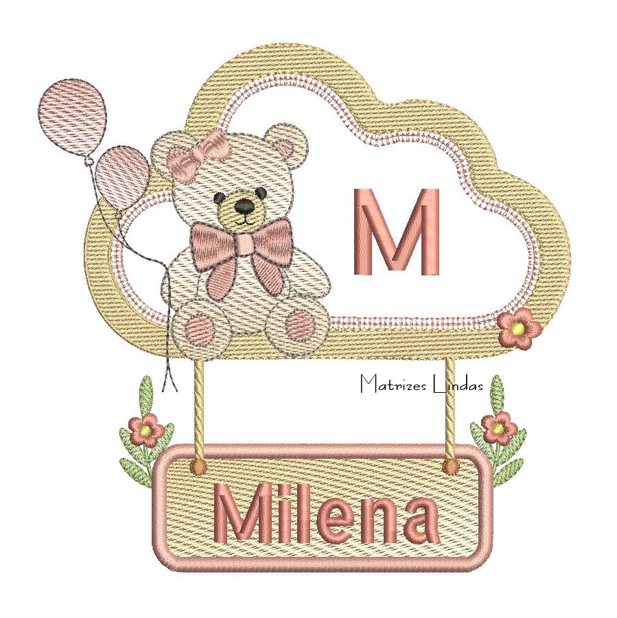 Matriz de Bordado - Nome Milena com Ursinha na Moldura Matriz de Bordado - Nome Milena com Ursinha na Moldura