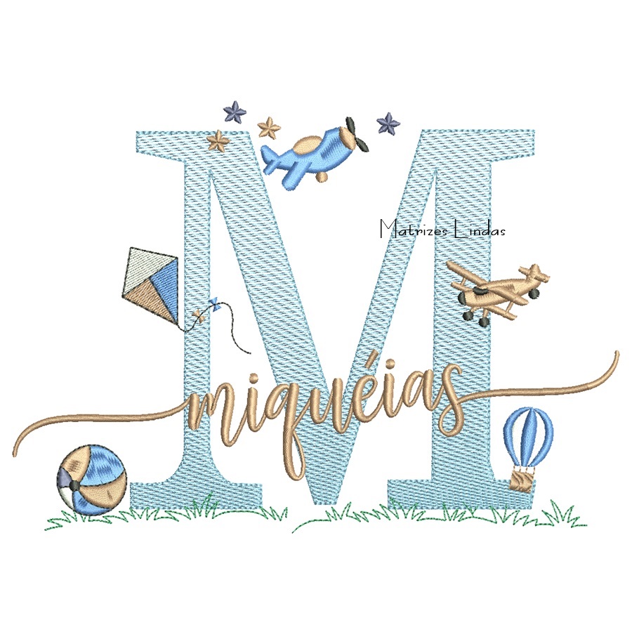 Matriz de Bordado - Nome Miquéias com Brinquedos Matriz de Bordado - Nome Miquéias com Brinquedos