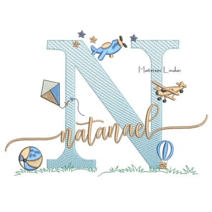 Matriz de Bordado - Nome Natanael com Brinquedos