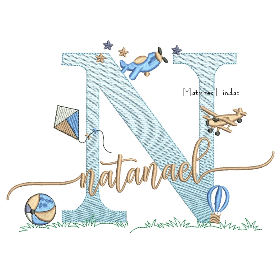 Matriz de Bordado - Nome Natanael com Brinquedos Matriz de Bordado - Nome Natanael com Brinquedos