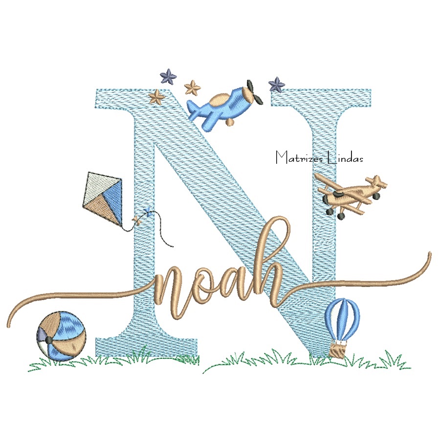 Matriz de Bordado - Nome Noah com Brinquedos Matriz de Bordado - Nome Noah com Brinquedos