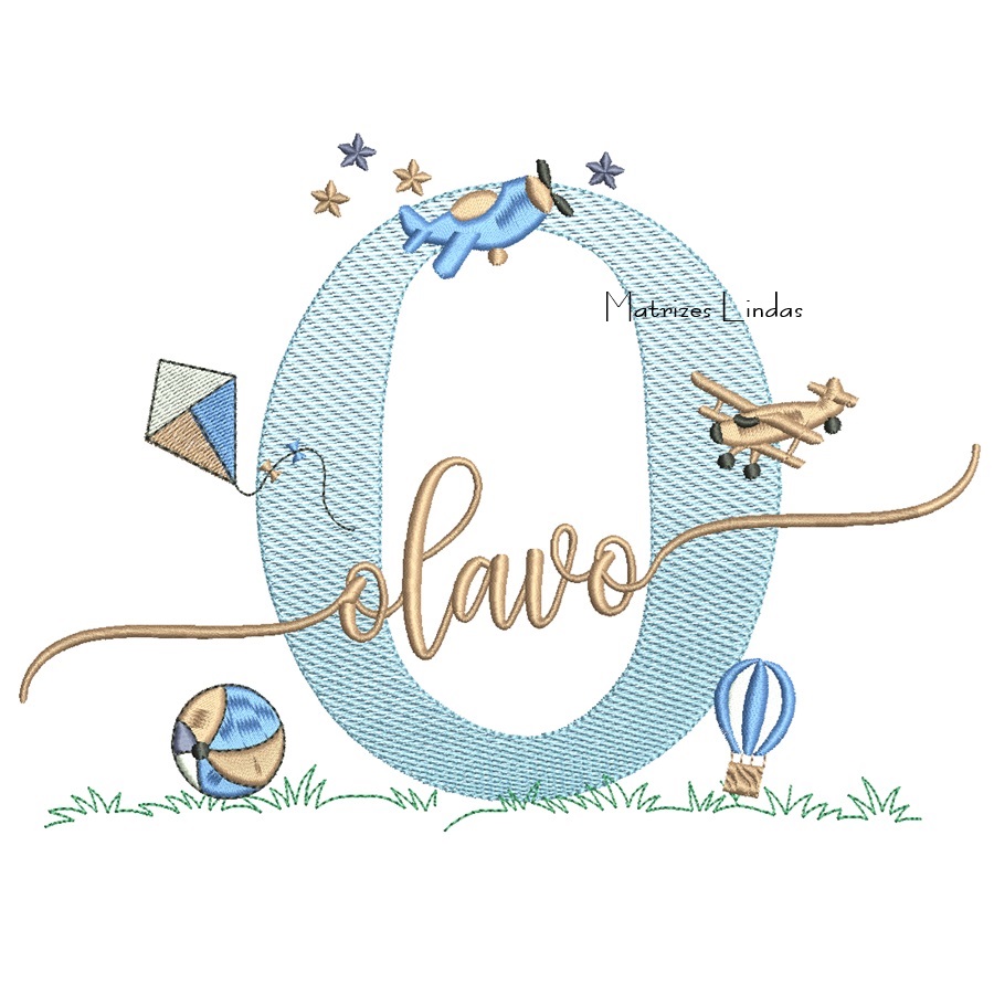 Matriz de Bordado - Nome Olavo com Brinquedos Matriz de Bordado - Nome Olavo com Brinquedos