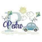 Matriz de Bordado - Nome Pedro Cenário com Carrinho