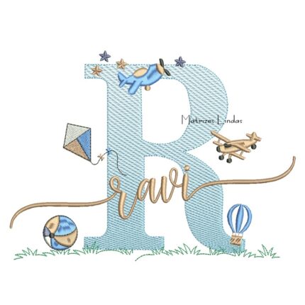 Matriz de Bordado - Nome Ravi com Brinquedos