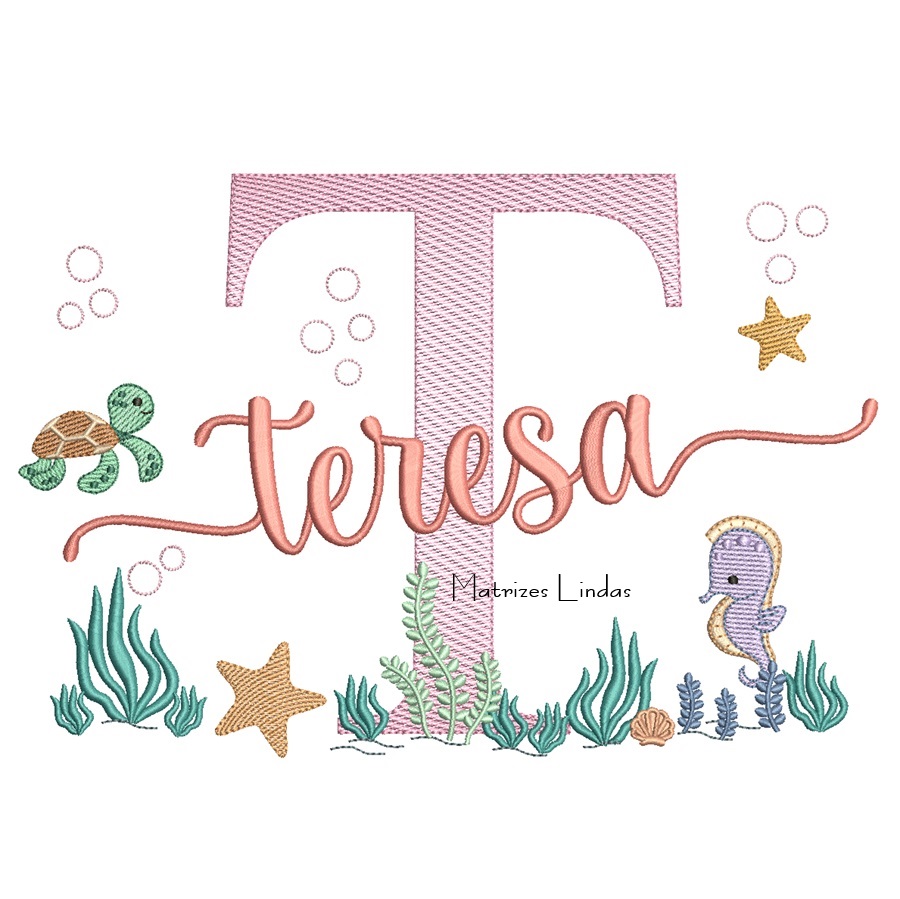 Matriz de Bordado - Nome Teresa Fundo do Mar Matriz de Bordado - Nome Teresa Fundo do Mar