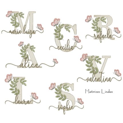 Matriz de Bordado Coleção 200 Nomes Folhas Borboletas