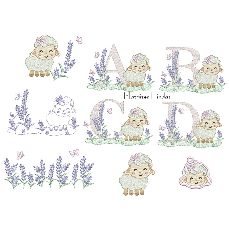 Matriz de Bordado - Coleção Ovelhinha Cute com Lavanda Matriz de Bordado - Coleção Ovelhinha Cute com Lavanda