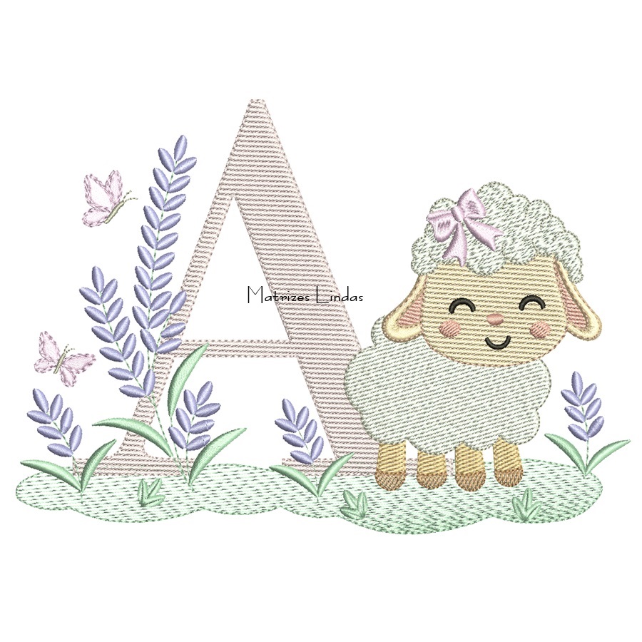 Matriz de Bordado - Letra A Ovelhinha Lavanda Matriz de Bordado - Letra A Ovelhinha Lavanda