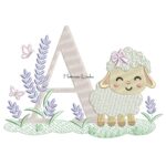 Matriz de Bordado - Letra A Ovelhinha Lavanda