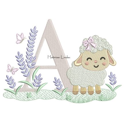 Matriz de Bordado - Letra A Ovelhinha Lavanda
