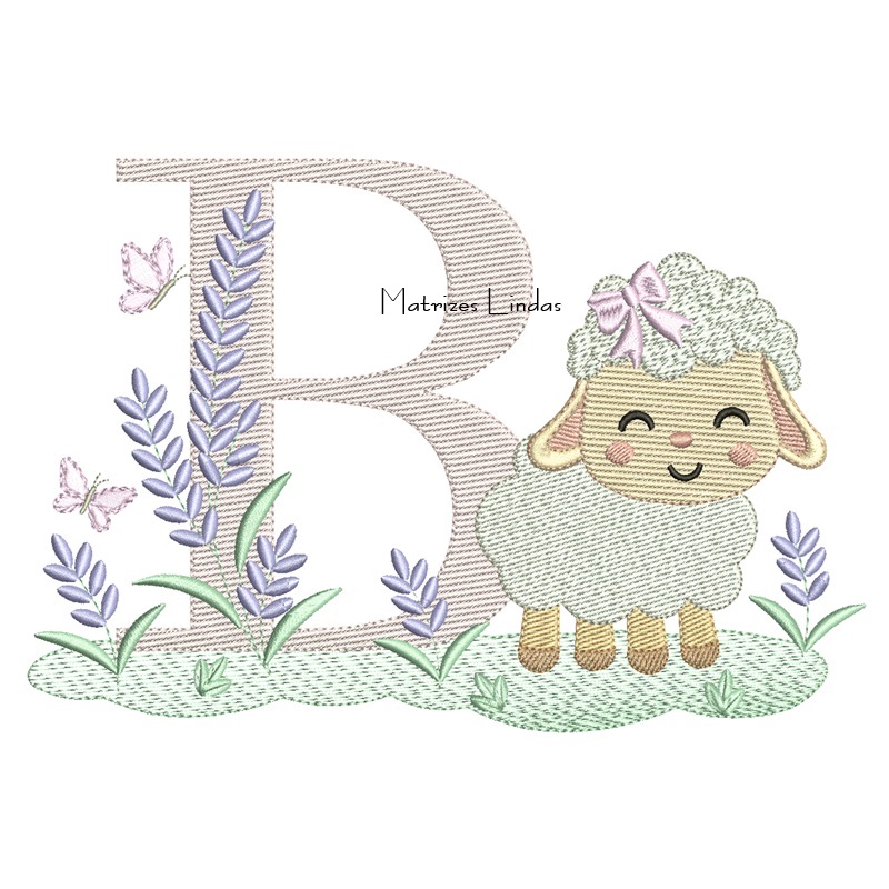 Matriz de Bordado - Letra B Ovelhinha Lavanda Matriz de Bordado - Letra B Ovelhinha Lavanda