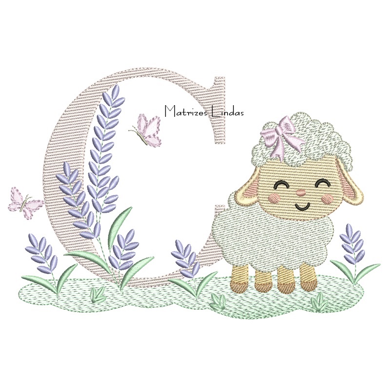 Matriz de Bordado - Letra C Ovelhinha Lavanda Matriz de Bordado - Letra C Ovelhinha Lavanda