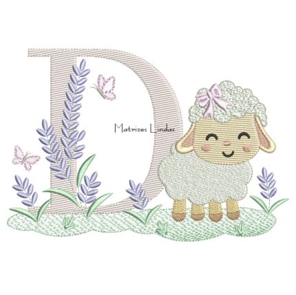 Matriz de Bordado - Letra D Ovelhinha Lavanda