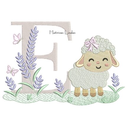 Matriz de Bordado - Letra E Ovelhinha Lavanda