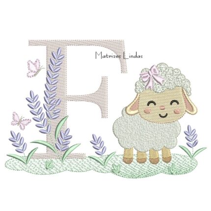 Matriz de Bordado - Letra F Ovelhinha Lavanda
