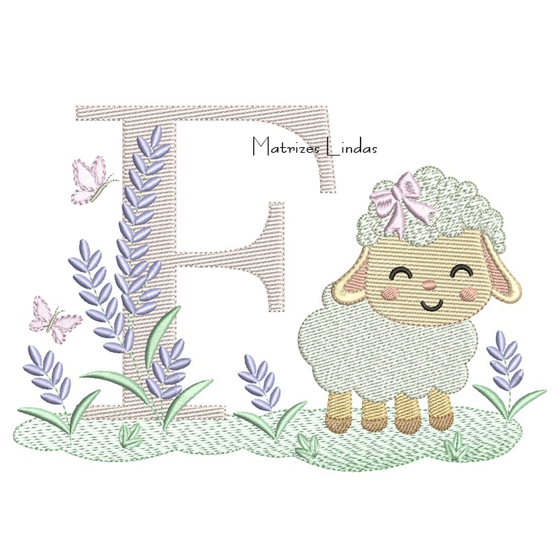 Matriz de Bordado - Letra F Ovelhinha Lavanda Matriz de Bordado - Letra F Ovelhinha Lavanda