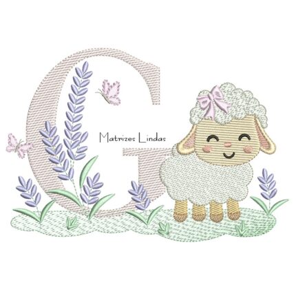 Matriz de Bordado - Letra G Ovelhinha Lavanda