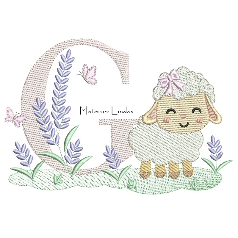 Matriz de Bordado - Letra G Ovelhinha Lavanda Matriz de Bordado - Letra G Ovelhinha Lavanda