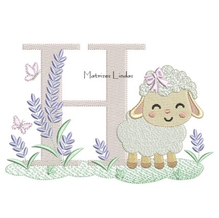 Matriz de Bordado - Letra H Ovelhinha Lavanda