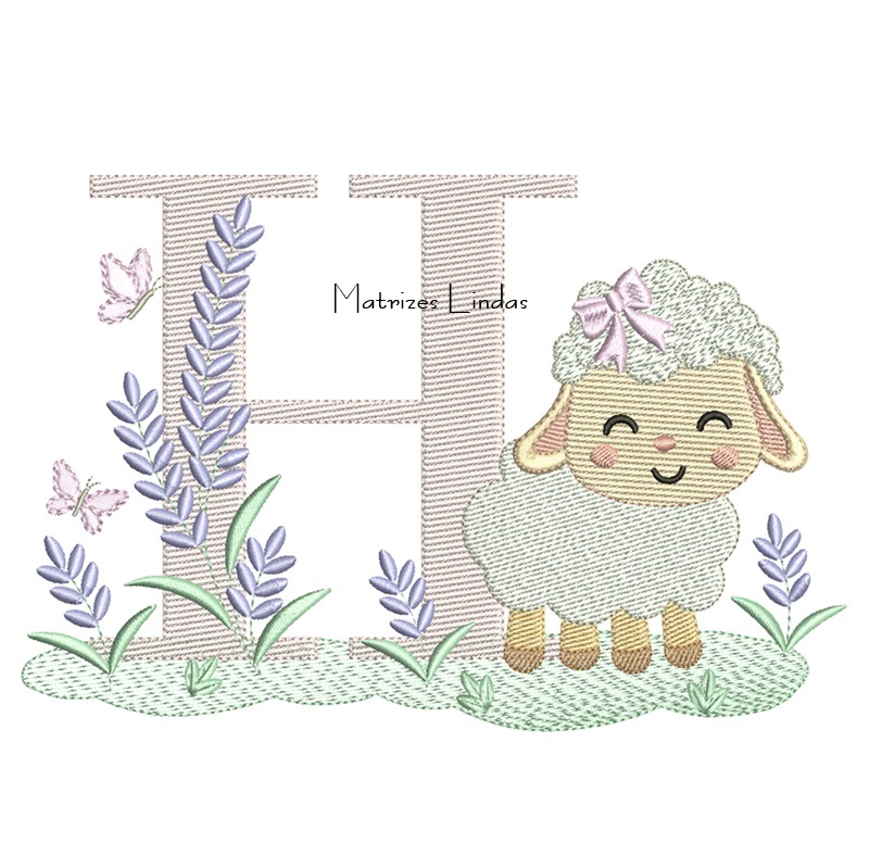 Matriz de Bordado - Letra H Ovelhinha Lavanda Matriz de Bordado - Letra H Ovelhinha Lavanda