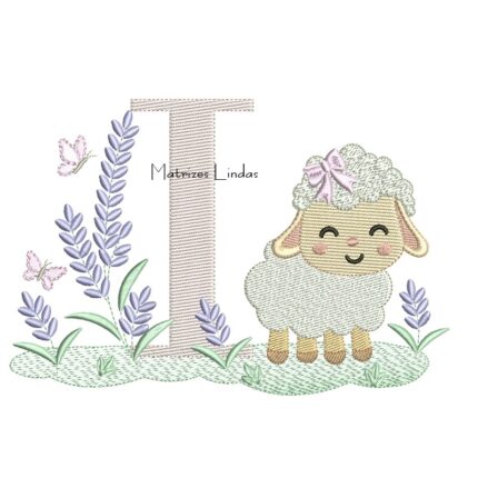 Matriz de Bordado - Letra I Ovelhinha Lavanda